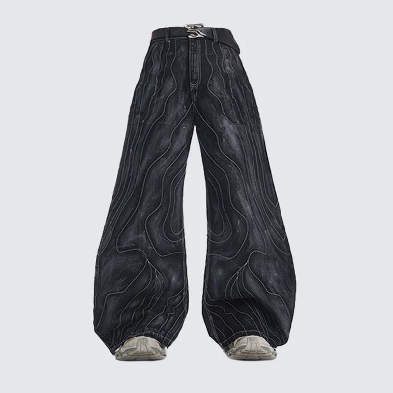 WAVE STITCHED DENIM FLAIRED PANTS