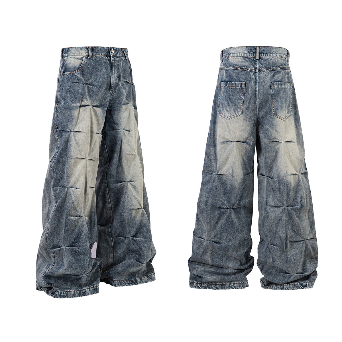 BOX STITCHED WASHED DENIM PANTS